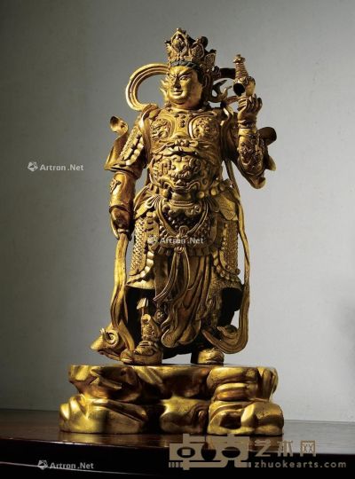 清 铜鎏金托塔李天王像 高46cm