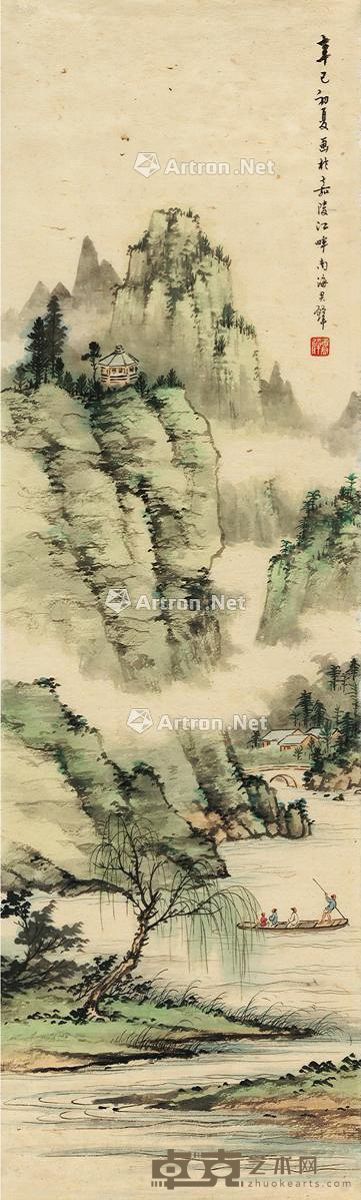 黄君璧 湖山春泛图 92.5×28cm