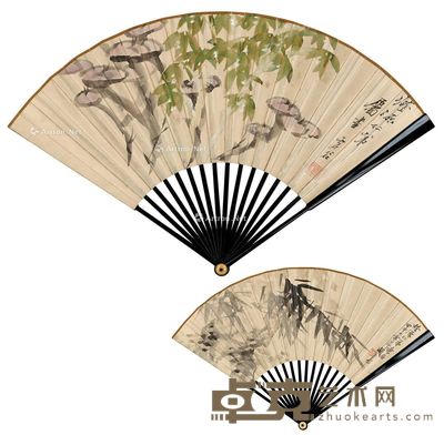 虚谷 胡公寿 灵芝图?竹叶图 51×18.5cm