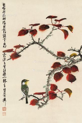 谢稚柳 红叶翠鸟图