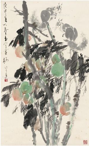 颜梅华 松鼠桃实图