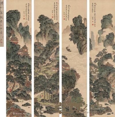 溥儒 山水四景 166×36cm×4