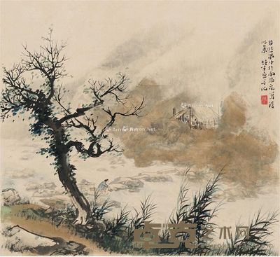 黎雄才 临溪山家图 40×36.5cm