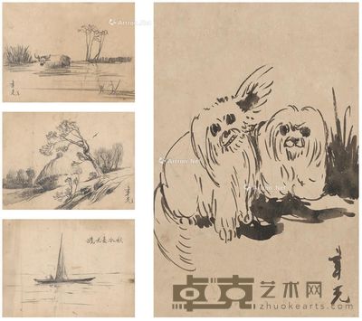 张聿光 狮子狗·风景写生 28.5×21cm×3;25×17cm