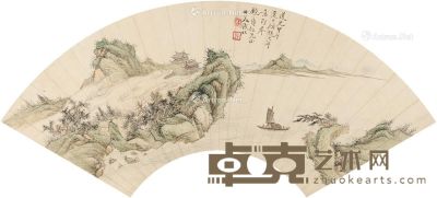 钱杜 江帆楼阁图 51.5×17.5cm