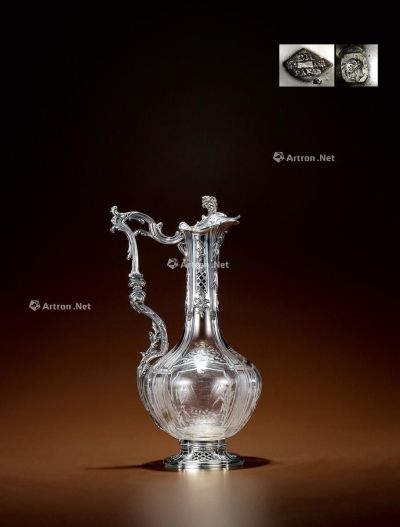 1895年制 纯银高浮雕雕花水晶酒壶