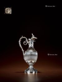 1910年制 纯银配水晶高浮雕雕花酒壶
