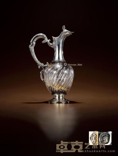 1890年制 纯银配水晶酒壶 高29cm；宽16.5cm；底部直径8.2cm；总重量814g