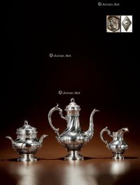 1890年制 纯银高浮雕咖啡茶具 （三件套）