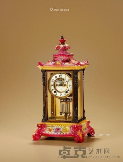 19世纪制 粉彩珐琅瓷钟 长23cm；宽20cm；高46cm