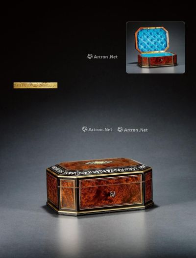 拿破仑三世时期制 樱木珍贵材质镶嵌首饰盒
