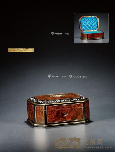 拿破仑三世时期制 樱木珍贵材质镶嵌首饰盒 长27.5cm；宽20.5cm；高12cm