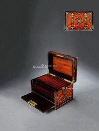 1860年制 拿破仑三世铜鎏金细镶嵌黑檀木雪茄盒