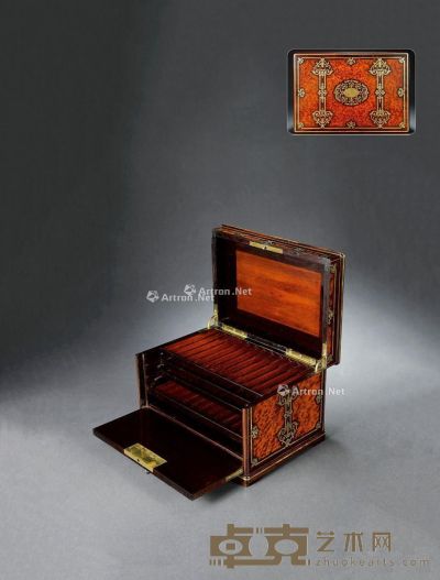 1860年制 拿破仑三世铜鎏金细镶嵌黑檀木雪茄盒 长26.5cm；宽10.5cm；高10cm
