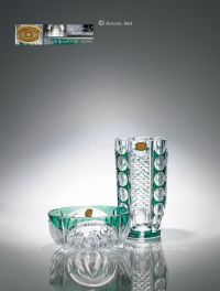 19世纪制 圣朗博绿色水晶花瓶果盆 （一组）