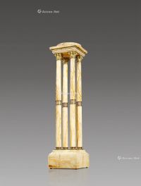 19世纪制 铜鎏金四圆柱理石底座