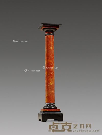19世纪制 橙红色理石底座 高113cm；台面28×28cm