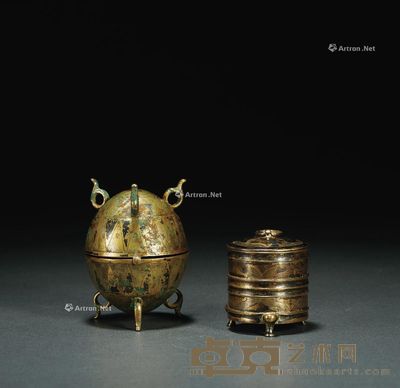 战国 铜三角纹敦、叶纹奁 （一组两件） 敦高8.5cm；奁高5.4cm；奁口径4.5cm