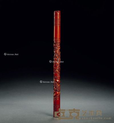 清 黄杨木雕人物纹香筒 长32cm