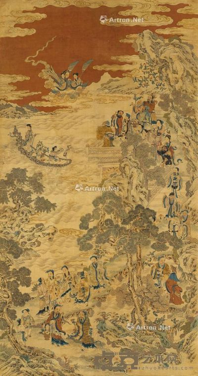 清 缂丝群仙祝寿图轴 轴芯长116cm;宽58cm