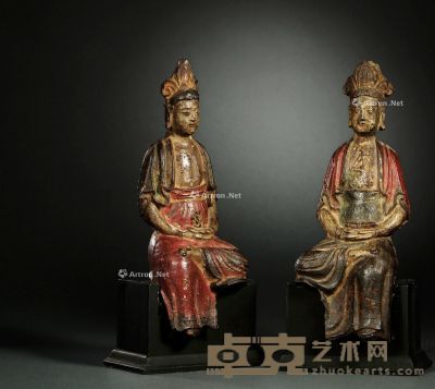 宋 铁质彩绘菩萨像 （一组两件） 1.带座高：31cm；2.带座高：31.5cm