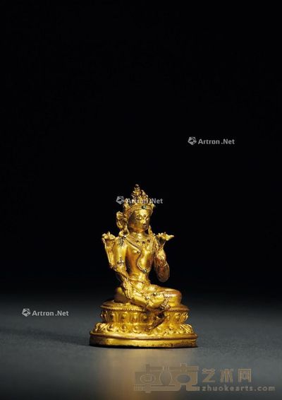 明 铜鎏金绿度母像 高:18.5cm