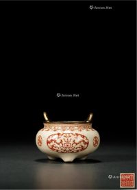 清 大清乾隆年制款铜胎画珐琅寿字纹桥耳炉