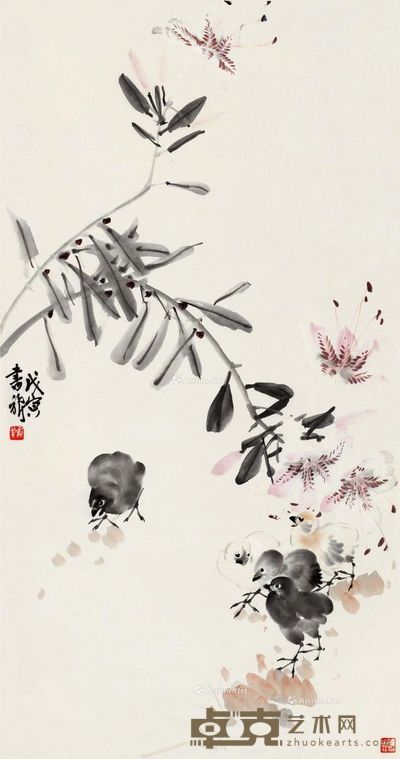 张书旂 雏趣 86×44.5cm