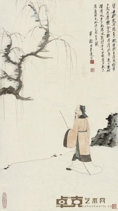 谢稚柳 江干策杖 66×37cm