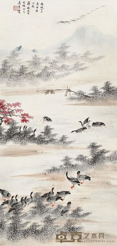 吴青霞 芦雁 73×34cm