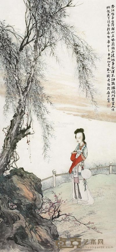 孔小瑜 柳荫仕女 107×49cm