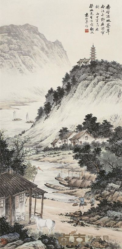 袁松年 疏林苍翠 81×39cm
