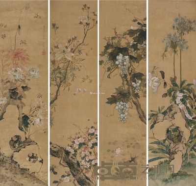 居廉 花鸟 99×25cm×4