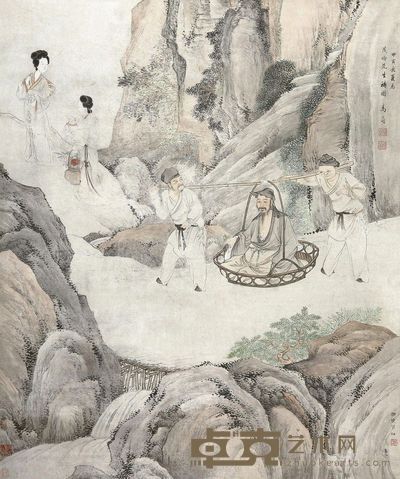高简 邬晓 幽山行旅图 90×76cm