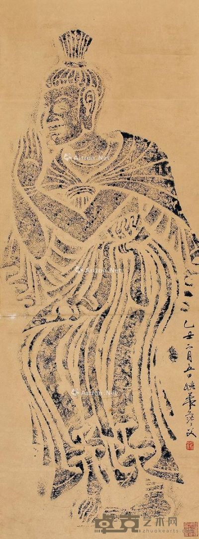 北齐天龙山第三窟西壁北端左合掌信士拓片 （一件） 立轴 纸本 97×40cm