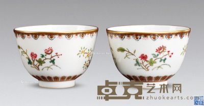 清 粉彩花卉纹杯 （一对） 高4.8cm