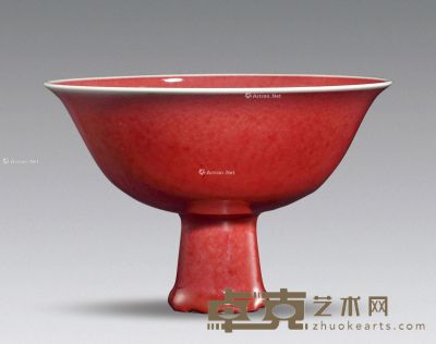 清中期 祭红釉高足碗 高11cm