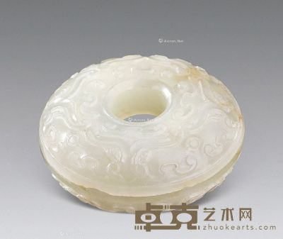 清中期 白玉雕饕餮纹环形香盒 直径4.5cm