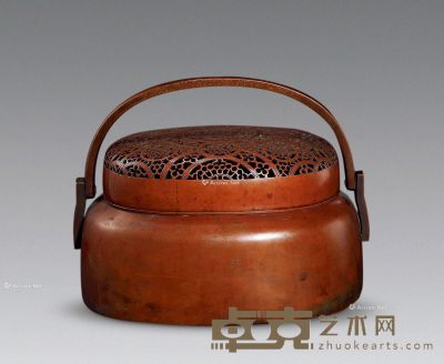清 铜镂雕花卉纹手炉 长23cm