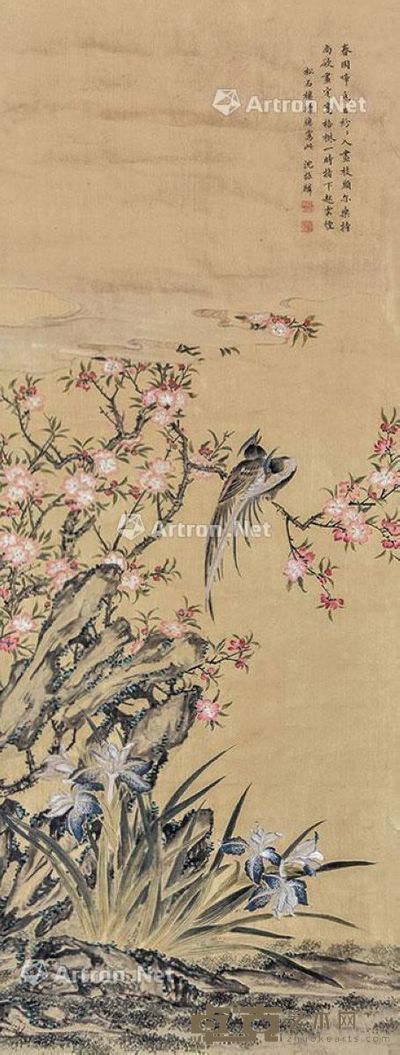 沈振麟 花鸟 108×41cm