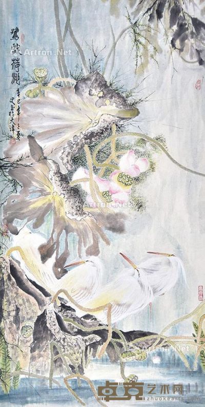 史玉 鹭戏荷洮 135×67cm