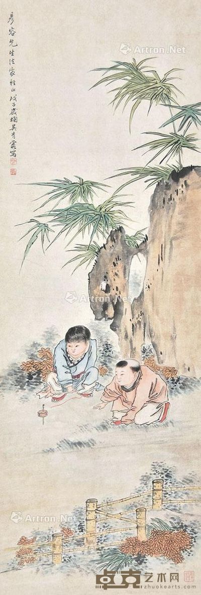 吴青霞 婴戏图 127×44cm