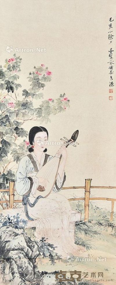 邓芬 抚琴仕女 96×39cm