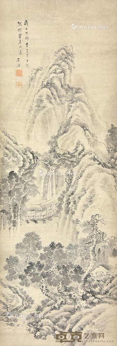 王石谷 春山观瀑图 141×47cm