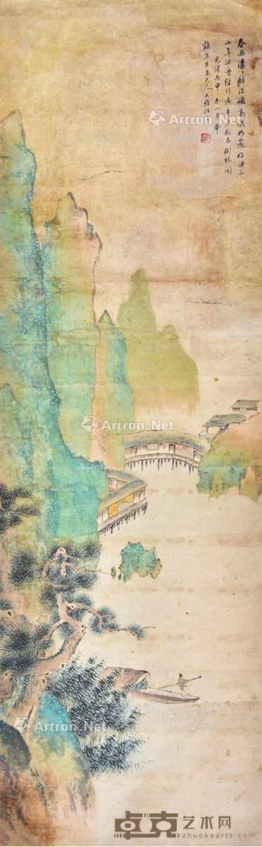 司马锺 青绿山水 175×54cm
