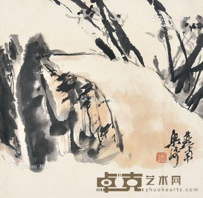 梁崎 兰石图 30×32cm