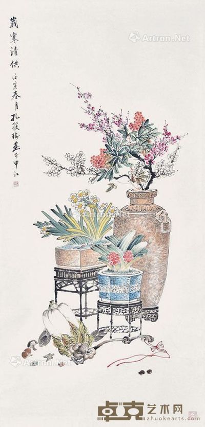 孔筱瑜 岁寒三友 134×66cm