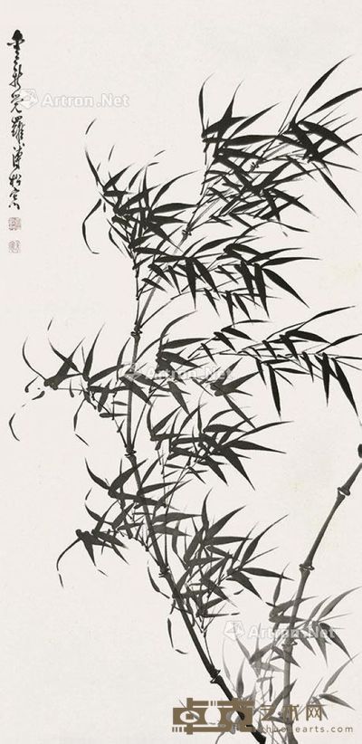 溥松窗 风竹图 136×68cm