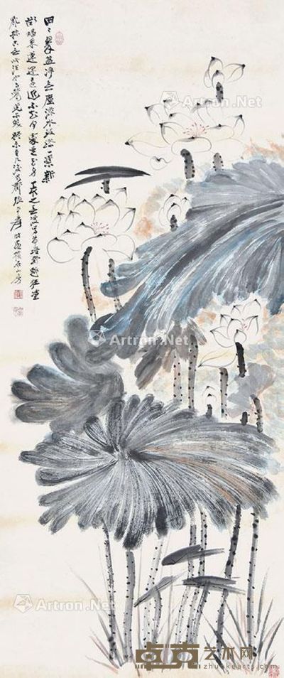张大千 荷花 156×65cm