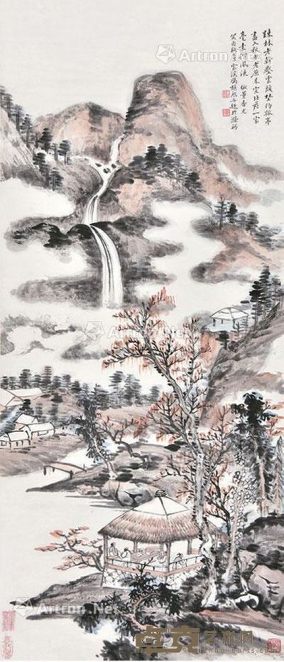 冯超然 溪山文会图 115×50cm